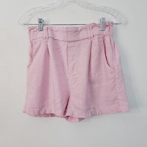 AMISU‎ Pink Paperbag Highwaist Viscose Linen Blend Shorts